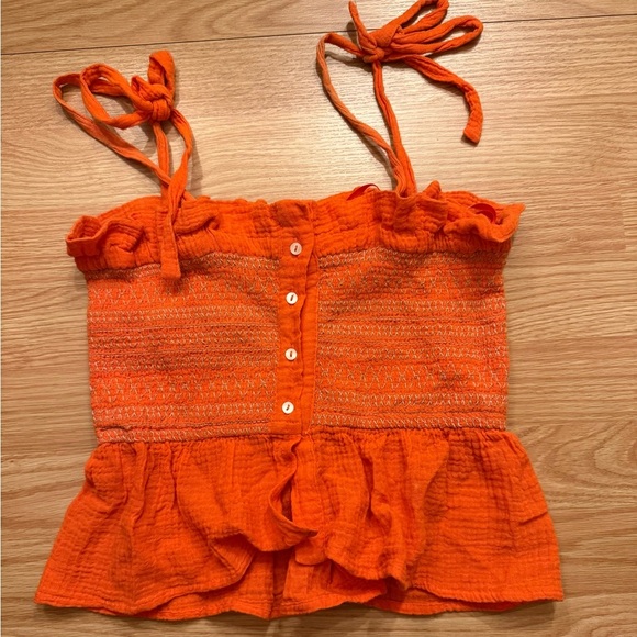 Free People Smock It To Me Women’s Embroidered Orange Elastic Tube Tank Top XS - Picture 6 of 6
